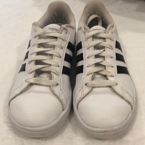 Black and white adidas cloud foam sneakers